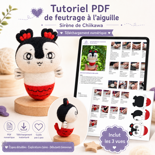 Tutoriel de feutrage à l’aiguille PDF – Sirène de Chat | Guide pas à pas | FR/EN/CN