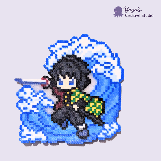 Giyu Tomioka Fuse Bead Creation – Demon Slayer Pixel Art (1,865 beads, 18 colors)
