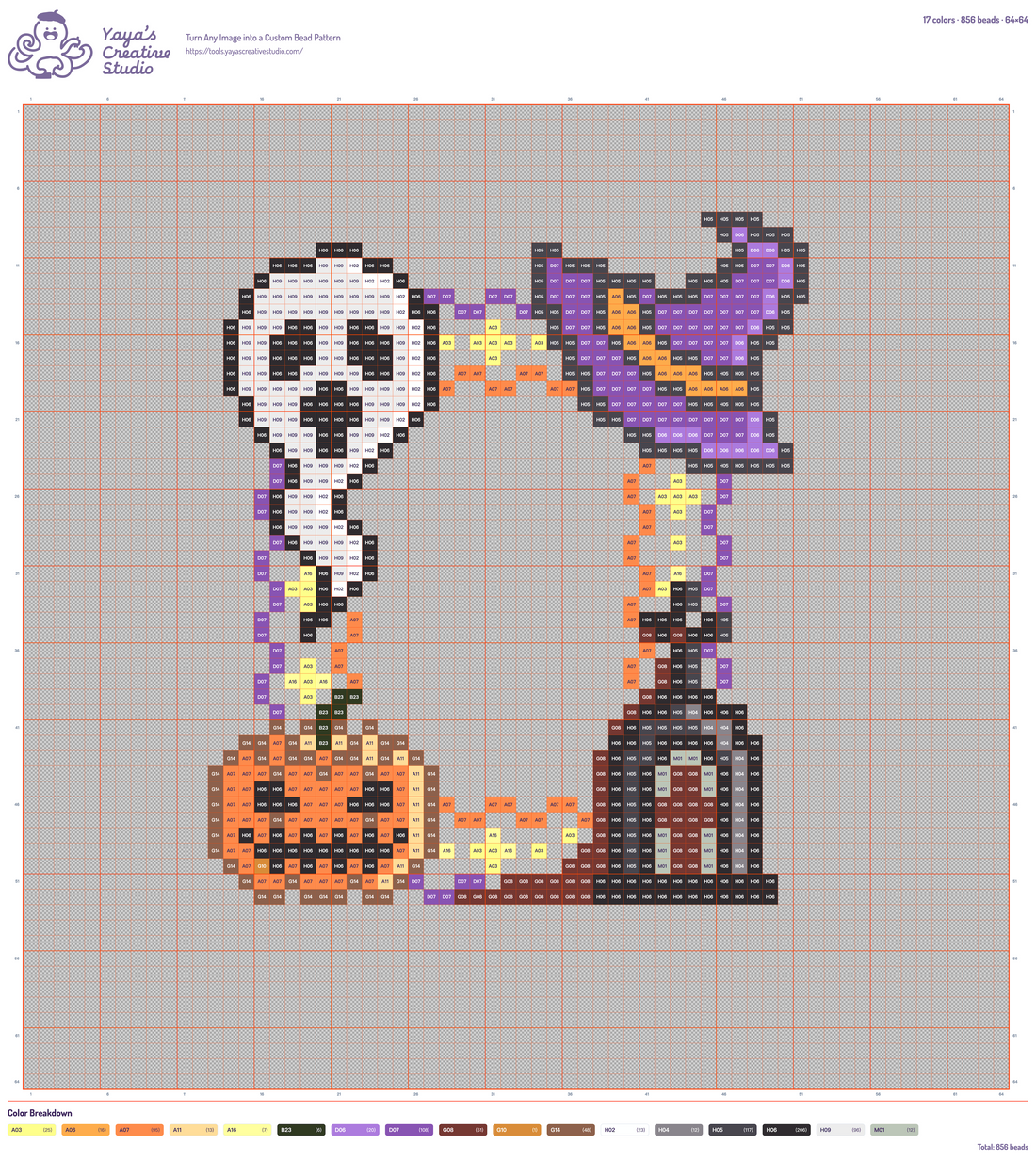 Modèle perles à repasser cadre photo d'Halloween, grille 64 × 64, 17 couleurs