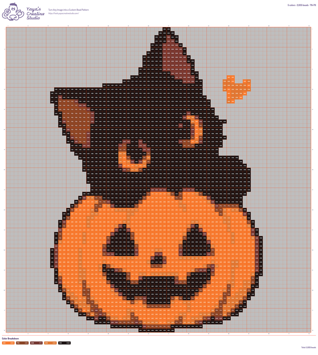 Modèle perles à repasser chat noir dans sa citrouille, grille 76 × 76, 5 couleurs