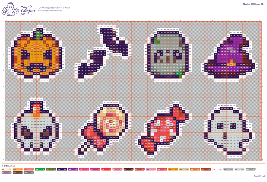 Modèle perles à repasser 8 mini motifs d'Halloween, grille 81 × 44, 26 couleurs