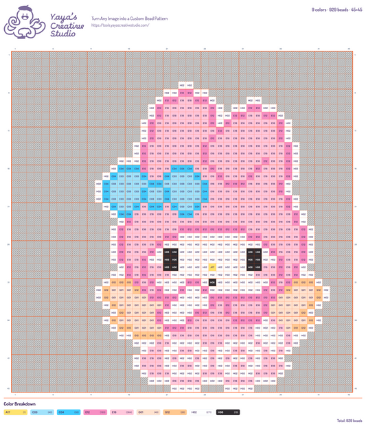 Modèle perles à repasser My Melody au nœud bleu, grille 45 × 45, 9 couleurs