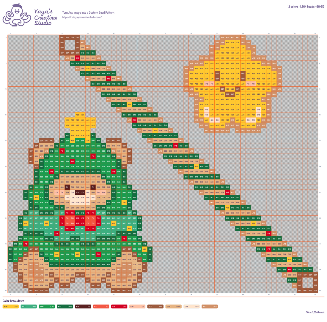 Modèle perles à repasser ourson en costume de sapin avec étoile et sucre d'orge, grille 60 × 50, 12 couleurs