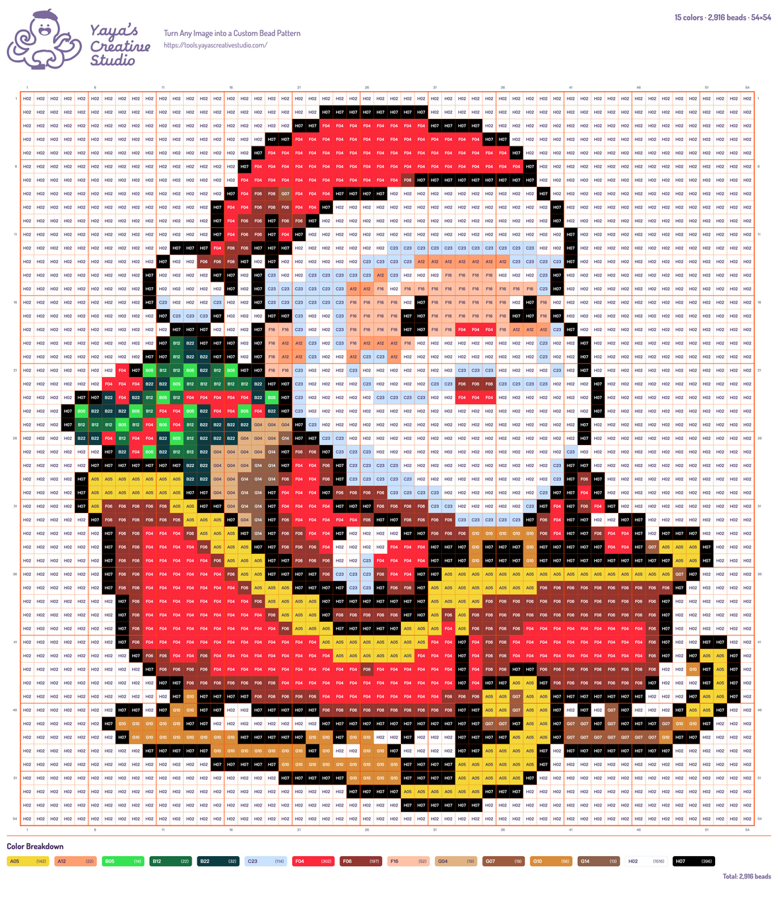 Modèle perles à repasser Père Noël dans son traîneau, grille 54 × 54, 15 couleurs
