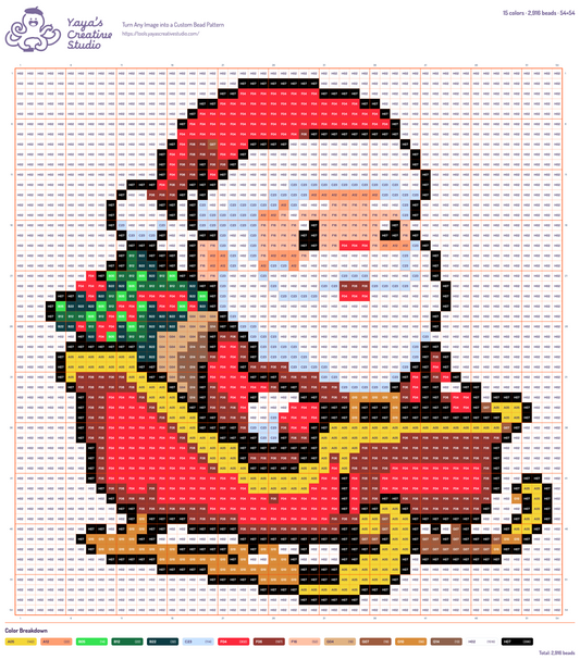 Modèle perles à repasser Père Noël dans son traîneau, grille 54 × 54, 15 couleurs