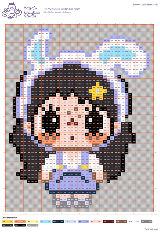 Modèle perles à repasser petite fille au grand nœud bleu, grille 41 × 52, 15 couleurs