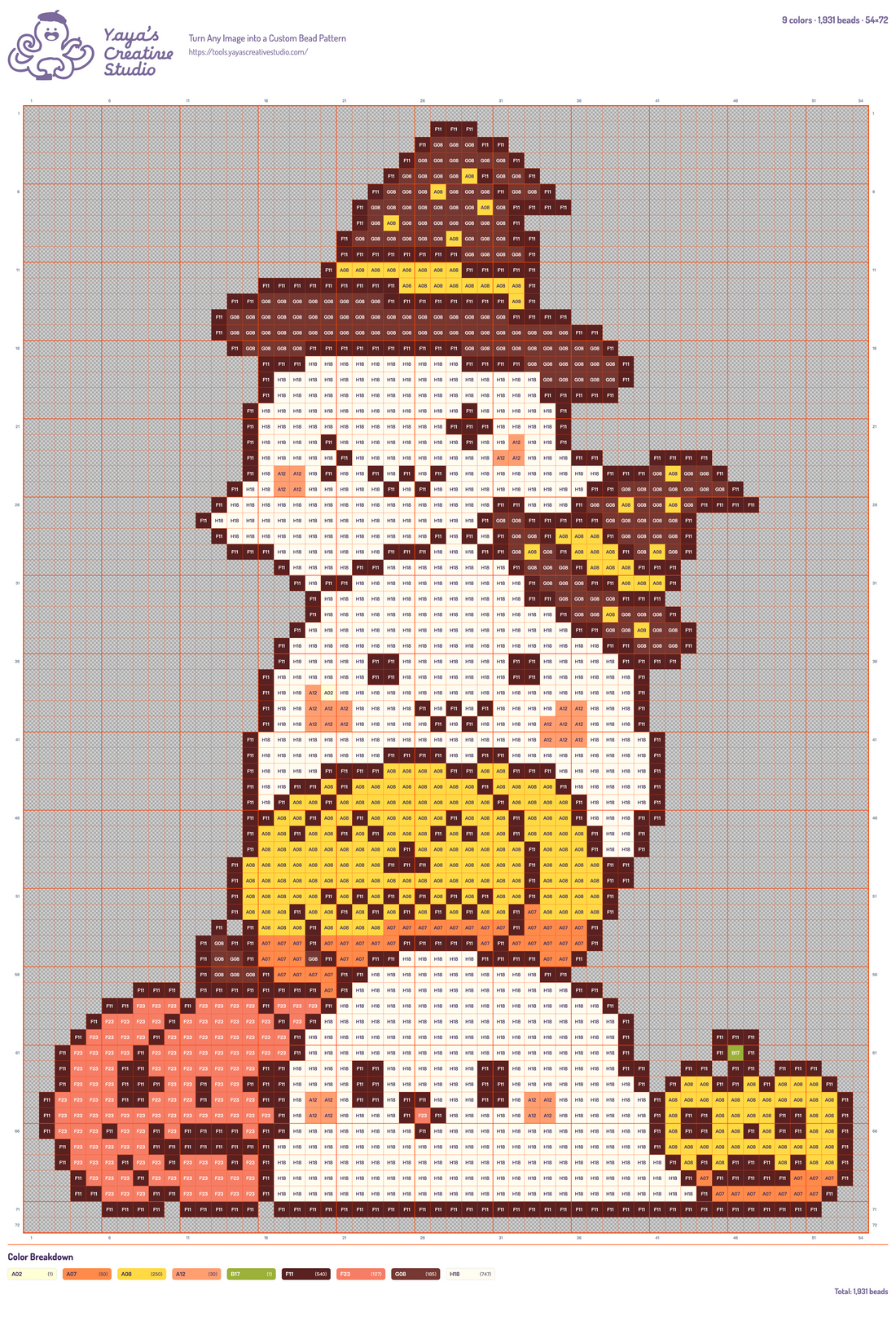 Modèle perles à repasser pile de fantômes d'Halloween, grille 54 × 72, 9 couleurs