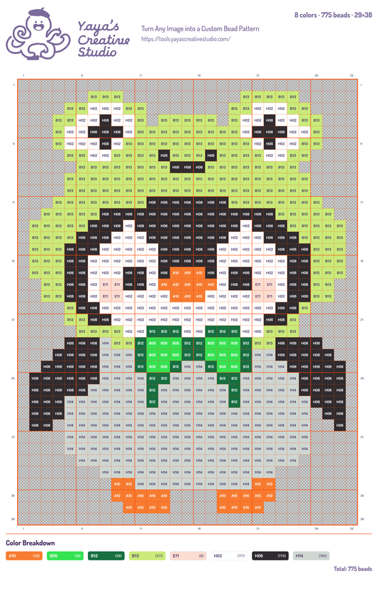 Modèle perles à repasser pingouin en capuche grenouille, grille 29 × 38, 8 couleurs