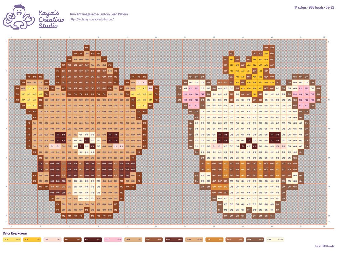 Modèle perles à repasser Rilakkuma et Korilakkuma en automne, grille 55 × 32, 14 couleurs