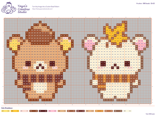 Modèle perles à repasser Rilakkuma et Korilakkuma en automne, grille 55 × 32, 14 couleurs