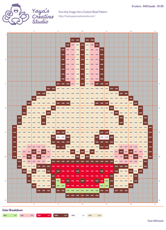 Modèle perles à repasser Usagi et sa pastèque, grille 31 × 35, 6 couleurs